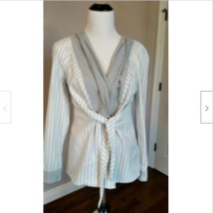 ODILLE Cotton Long Sleeve Tie Front Blouse SZ 10